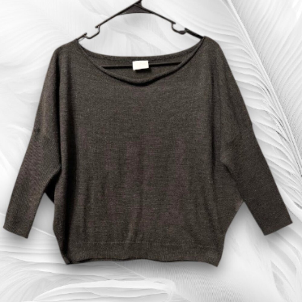 VILA Dark Gray Batwing Sleeve Knit Sweater Lightweight Dolman Top Size L